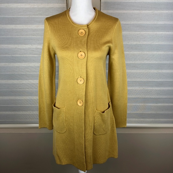 Kasper Sweaters - KASPER | Long Knit Cardigan Sweater Duster Yellow